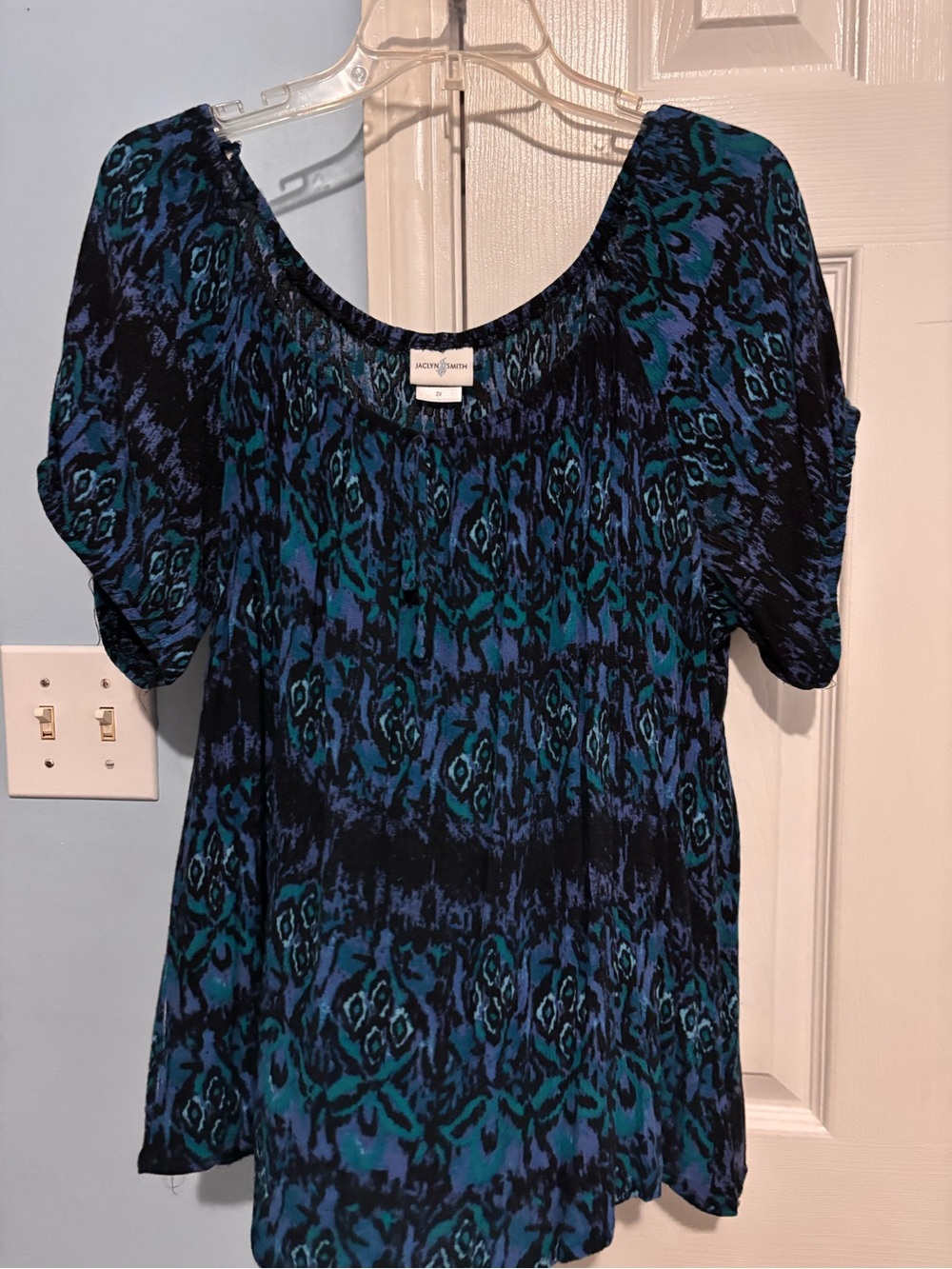 Jaclyn Smith Teal & Navy Scoop Neck Printed Tunic